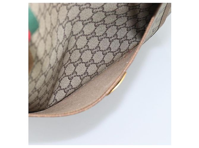Borsa Tote GUCCI GG Supreme Web Sherry Line PVC Beige Gold Auth 189947 D'oro - vista 12