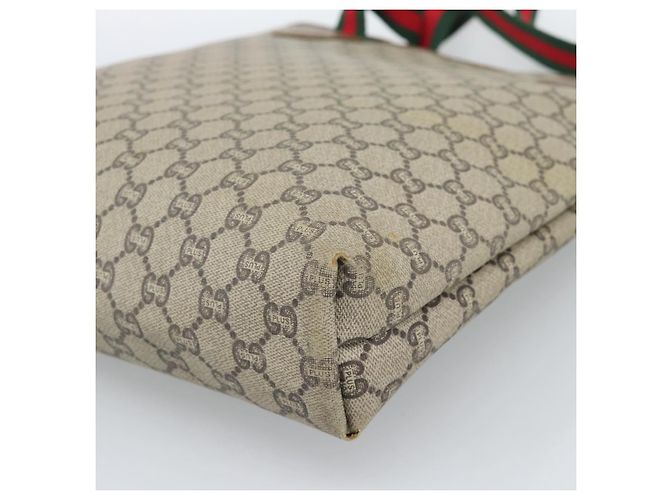 Borsa Tote GUCCI GG Supreme Web Sherry Line PVC Beige Gold Auth 189947 D'oro - vista 15