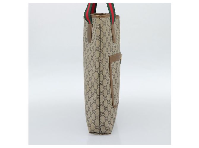 Borsa Tote GUCCI GG Supreme Web Sherry Line PVC Beige Gold Auth 189947 D'oro - vista 3