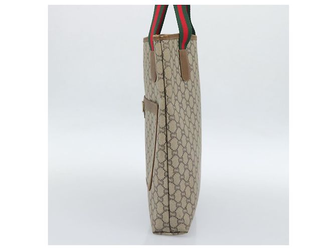 Borsa Tote GUCCI GG Supreme Web Sherry Line PVC Beige Gold Auth 189947 D'oro - vista 4