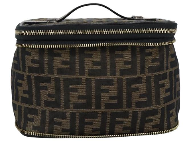 FENDI Zucca Canvas Vanity Hand Bag Black Brown Auth 189549 Marrone Nero - vista 13