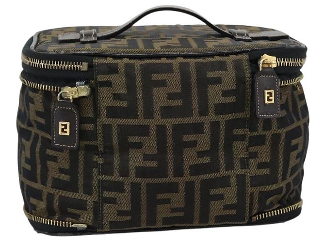 FENDI Zucca Canvas Vanity Hand Bag Black Brown Auth 189549 Marrone Nero - vista 2