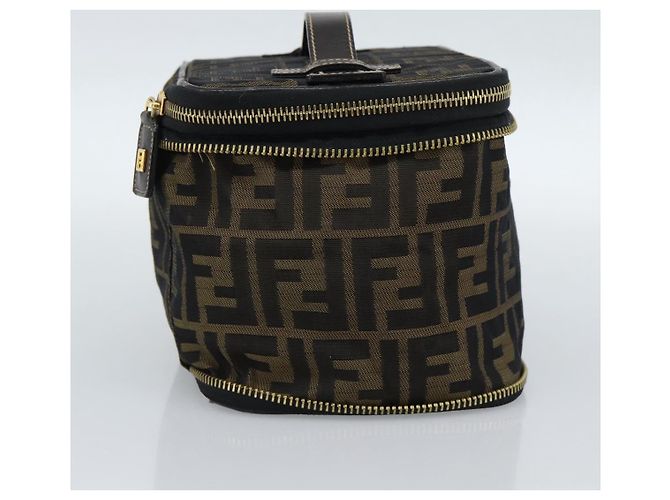 FENDI Zucca Canvas Vanity Hand Bag Black Brown Auth 189549 Marrone Nero - vista 3