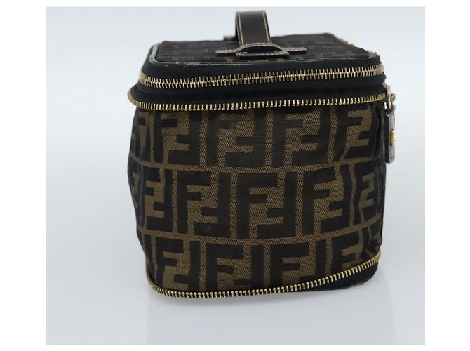 FENDI Zucca Canvas Vanity Hand Bag Black Brown Auth 189549 Marrone Nero - vista 4