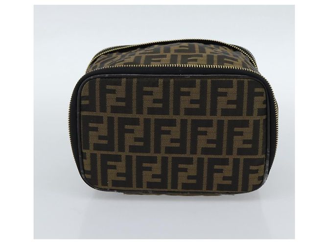 FENDI Zucca Canvas Vanity Hand Bag Black Brown Auth 189549 Marrone Nero - vista 5