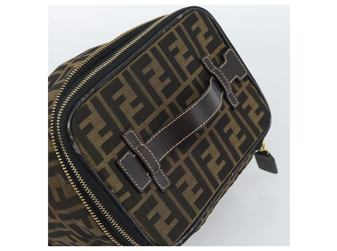 FENDI Zucca Canvas Vanity Hand Bag Black Brown Auth 189549 Marrone Nero - vista 6