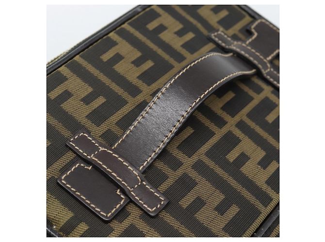 FENDI Zucca Canvas Vanity Hand Bag Black Brown Auth 189549 Marrone Nero - vista 7