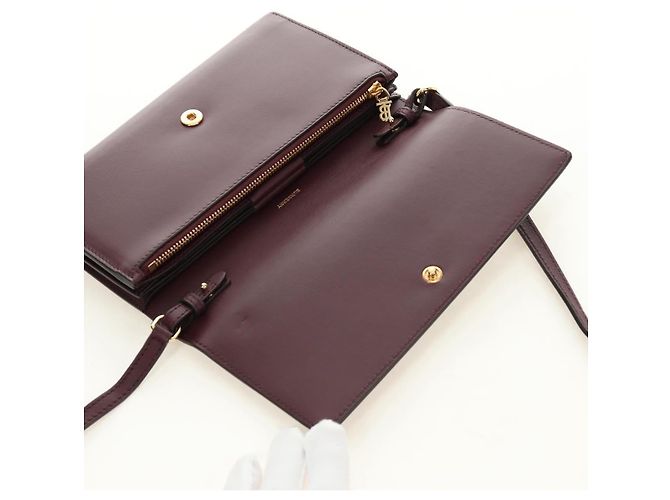 BURBERRY Every Day Shoulder Wallet Leather Bordeaux Gold Auth am11974M D'oro Bordò - vista 9