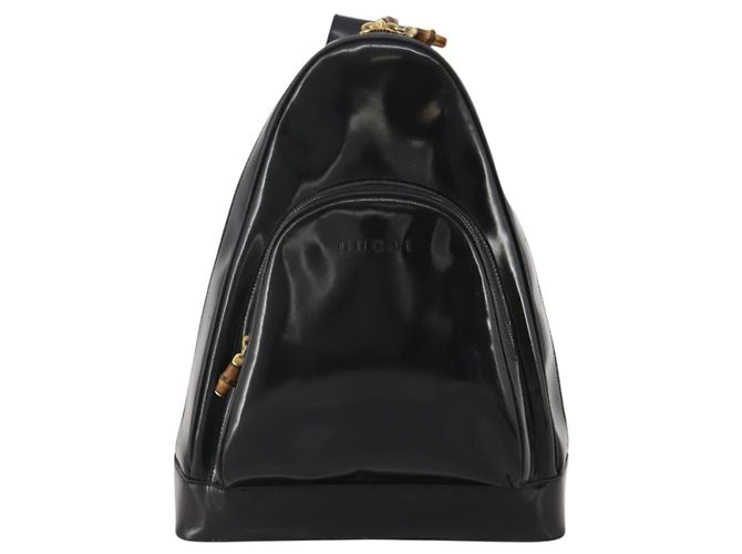 Borsa Bamboo GUCCI in pelle vernice Nera Auth 188102 Nero - vista 13