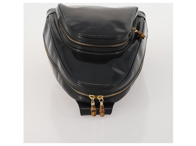 Borsa Bamboo GUCCI in pelle vernice Nera Auth 188102 Nero - vista 6