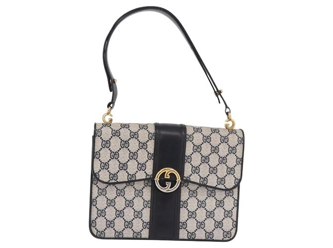 Borsa GUCCI GG Supreme in PVC Blu navy Oro Auth 190570 D'oro - vista 13