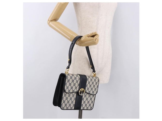 Borsa GUCCI GG Supreme in PVC Blu navy Oro Auth 190570 D'oro - vista 26