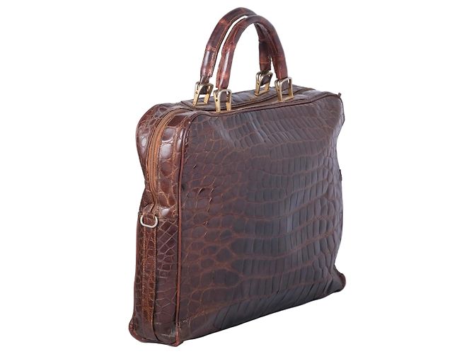 Autre Marque Bolsa de mão com alça superior em couro de crocodilo marrom Pierre Cardin - vista 2