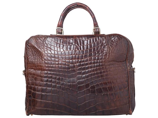 Autre Marque Bolsa de mão com alça superior em couro de crocodilo marrom Pierre Cardin - vista 3