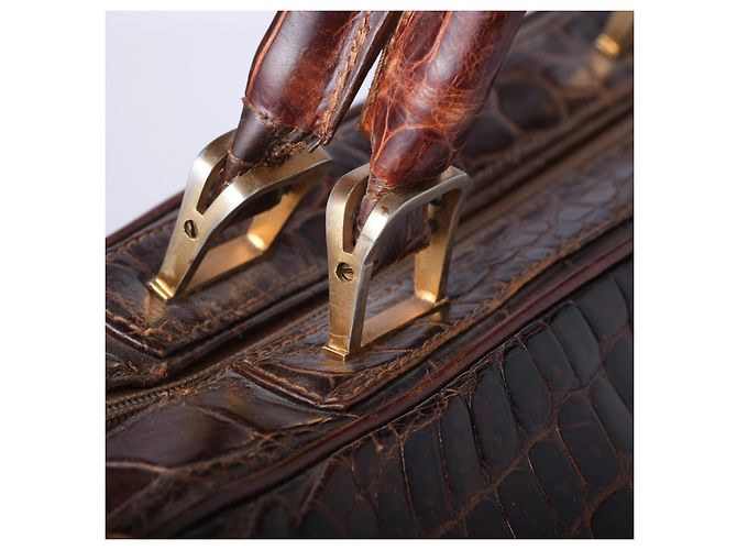 Autre Marque Bolsa de mão com alça superior em couro de crocodilo marrom Pierre Cardin - vista 7