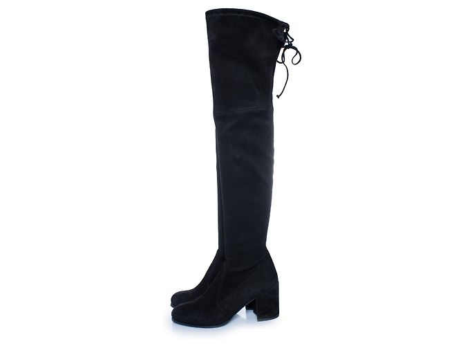 Stuart Weitzman, Overknee-Stiefeletten aus Wildleder mit Absatz Schwarz - Ansicht 2