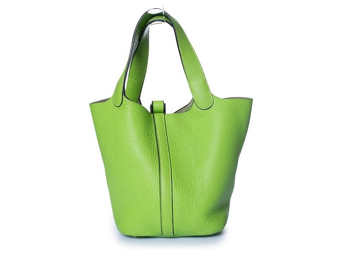 Hermès Borsa Picotin 18 in pelle clémence vert cru Hermes Verde - vista 3
