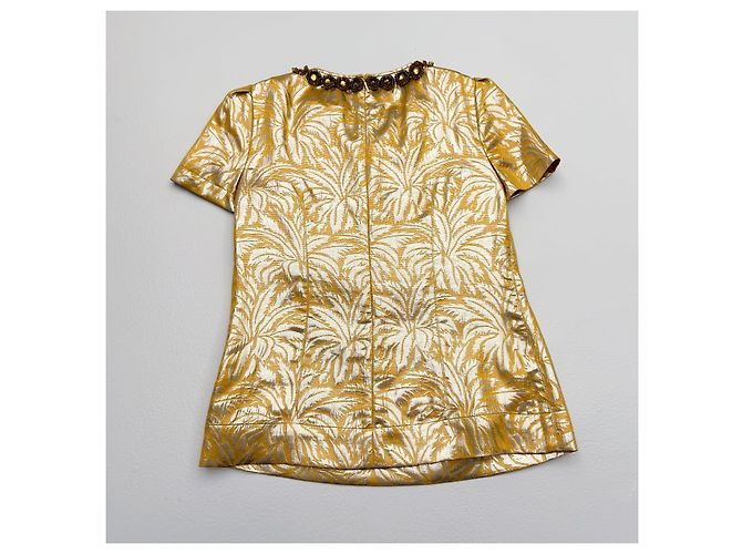 Tory Burch Metallic Seidenmischung Jacquard Verzierte Oberteil & Hose Set – Neu - Ansicht 5