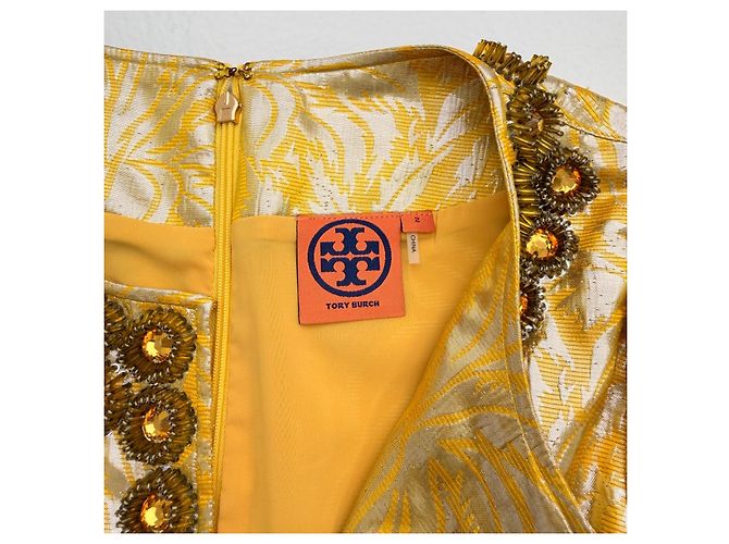 Tory Burch Metallic Seidenmischung Jacquard Verzierte Oberteil & Hose Set – Neu - Ansicht 6
