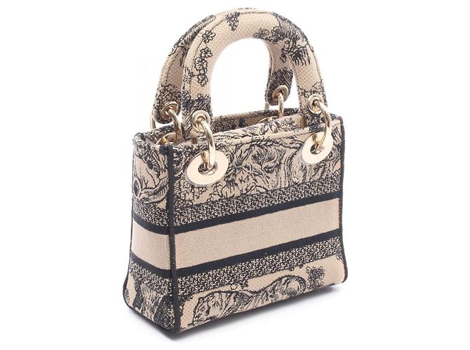 Christian Dior Dior LADY D-LITE Mini 2-Way Handbag Nero Beige - vista 2