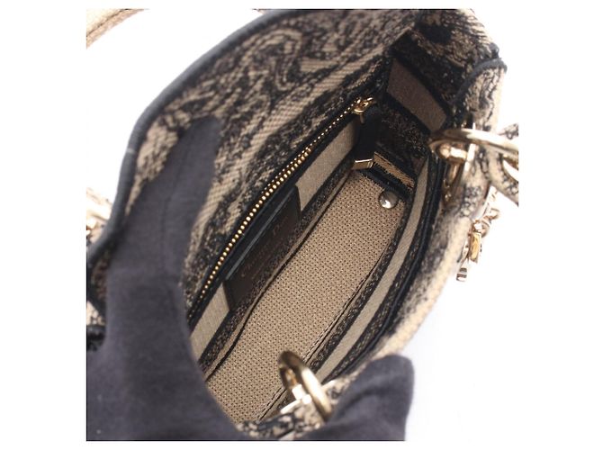 Christian Dior Dior LADY D-LITE Mini 2-Way Handbag Nero Beige - vista 3