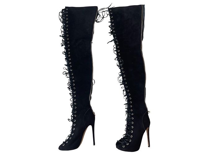Autre Marque Tony Bianco Ariette Schwarze Wildleder-Schnürstiefel Overknee - Ansicht 4