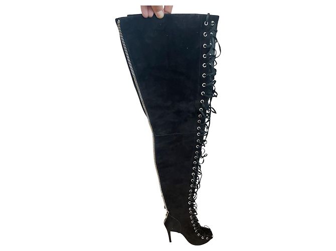 Autre Marque Tony Bianco Ariette Schwarze Wildleder-Schnürstiefel Overknee - Ansicht 6