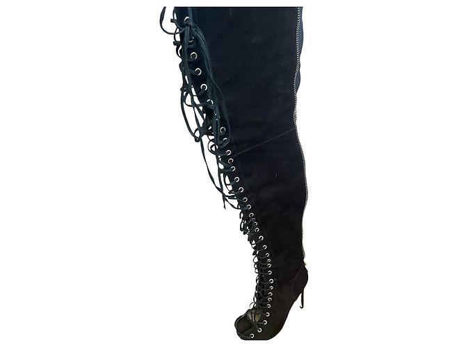 Autre Marque Tony Bianco Ariette Schwarze Wildleder-Schnürstiefel Overknee - Ansicht 7