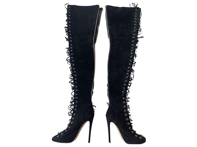 Autre Marque Tony Bianco Ariette Schwarze Wildleder-Schnürstiefel Overknee - Ansicht 8