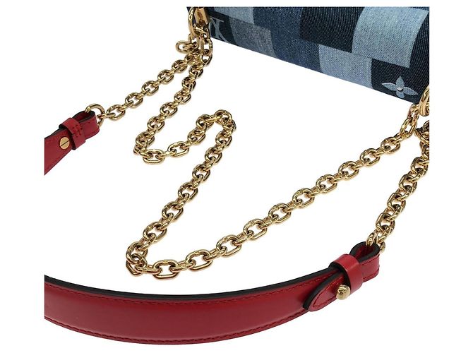Borsa a Spalla Louis Vuitton Denim Monogram Twist MM Rosso Blu - vista 5