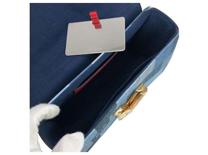 Borsa a Spalla Louis Vuitton Denim Monogram Twist MM Rosso Blu - vista 6