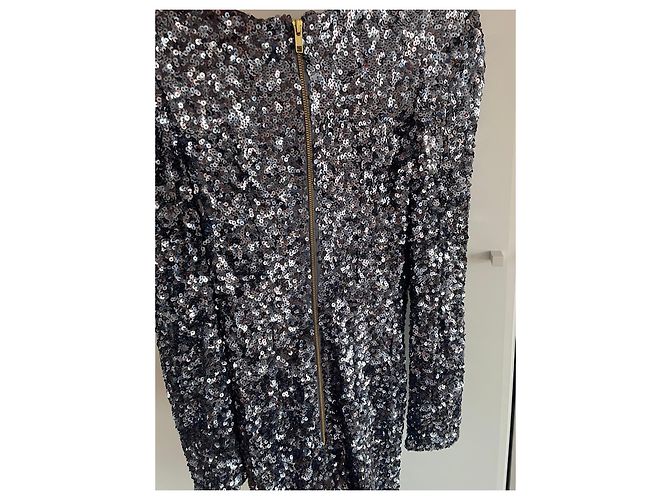 French Connection Pailletten-Minikleid mit V-Ausschnitt Schwarz Silber Hardware - Ansicht 4