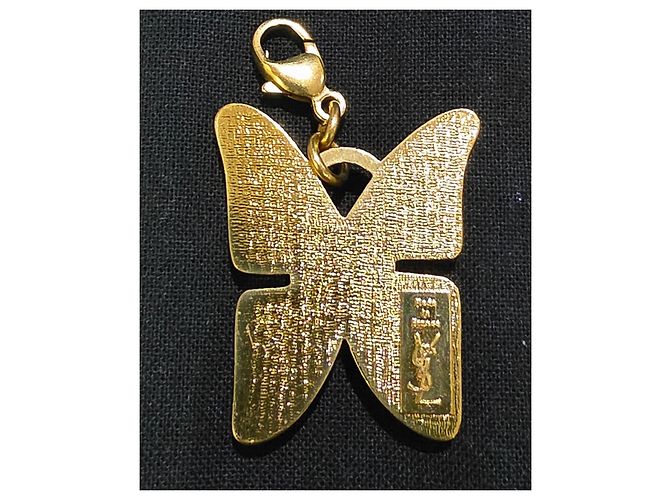 Yves Saint Laurent Pendente a farfalla in metallo dorato e smalto viola D'oro Porpora - vista 10
