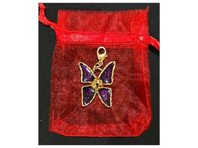 Yves Saint Laurent Pendente a farfalla in metallo dorato e smalto viola D'oro Porpora - vista 7