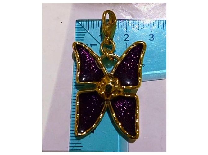 Yves Saint Laurent Pendente a farfalla in metallo dorato e smalto viola D'oro Porpora - vista 8