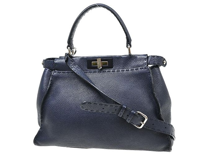 Fendi Peekaboo Pelle Morbida Regular Blu navy - vista 2