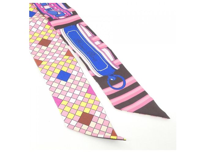 Hermès Hermes COLLIERS DE CHIENS REMIX Twilly Scarf Rosa Damier ebene - vista 2