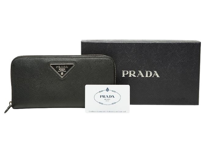 Langer Prada Geldbeutel aus schwarzem Saffiano-Leder - Ansicht 8