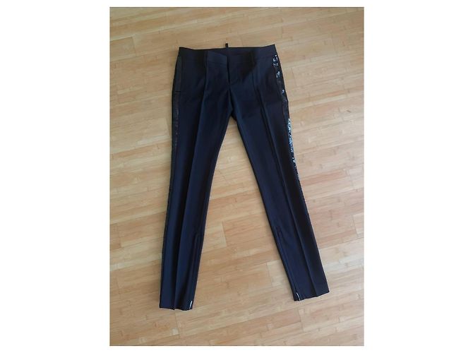 Dsquared2 Black Wool Blend Pants with Sequins - view 20