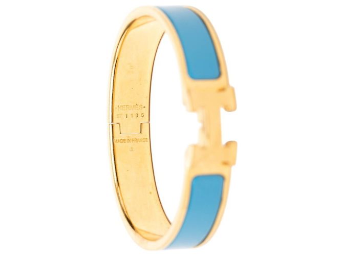 Hermès Pulseira Bracelete Click H PM Hermes Azul Dourado - vista 4