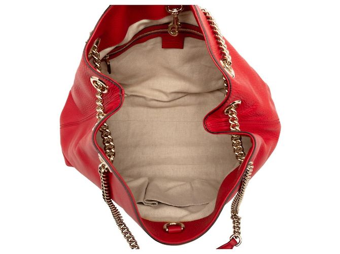 Borsa Tote Gucci Soho con Frange e Tracolla a Catena Rosso - vista 4