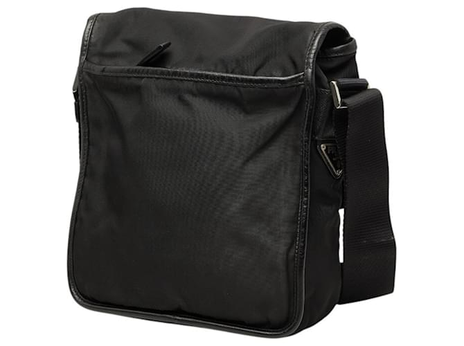 Borsa a tracolla con placca logo Triangle Prada Nero - vista 2