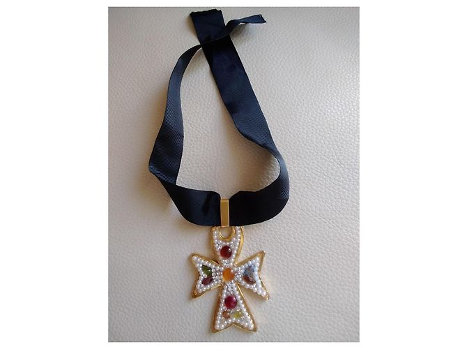 Autre Marque Collana Croce Jacky de G Paris placcata oro e perle D'oro - vista 6