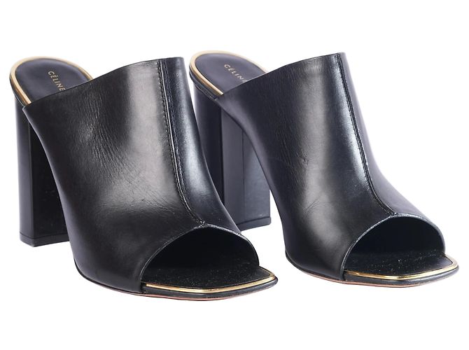 Céline Sandali piatti in pelle nera Celine con dettagli dorati Nero - vista 2