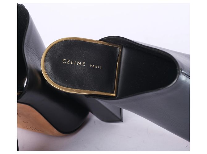 Céline Sandali piatti in pelle nera Celine con dettagli dorati Nero - vista 5