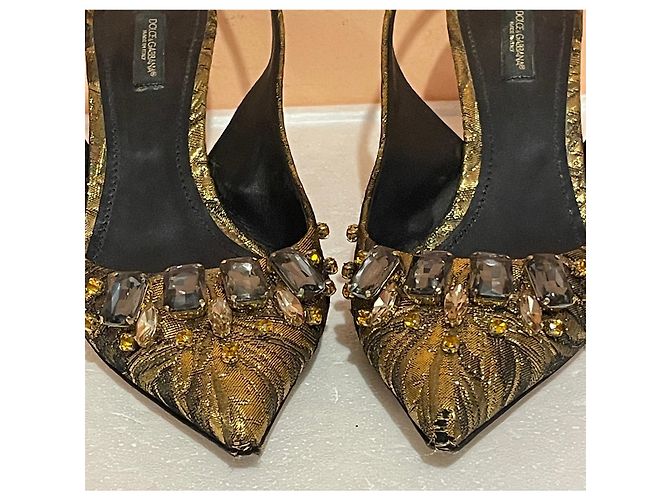 Décolleté Slingback Dolce & Gabbana in Seta e Cristalli D'oro - vista 10