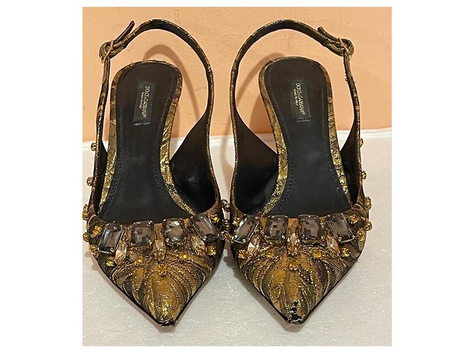 Décolleté Slingback Dolce & Gabbana in Seta e Cristalli D'oro - vista 12