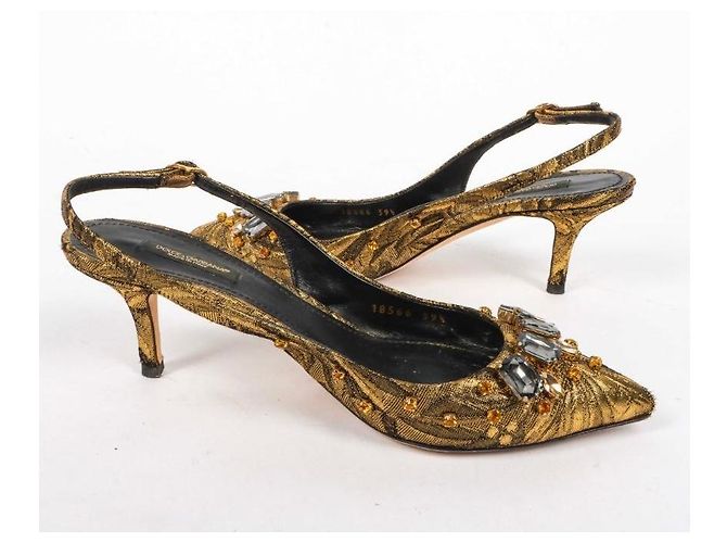 Décolleté Slingback Dolce & Gabbana in Seta e Cristalli D'oro - vista 5