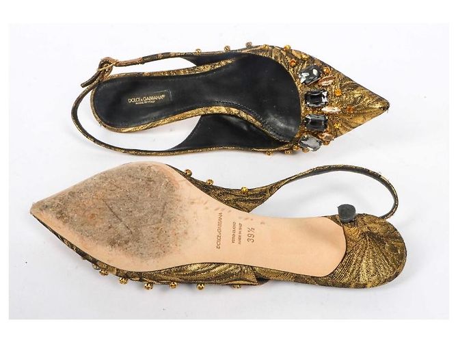 Décolleté Slingback Dolce & Gabbana in Seta e Cristalli D'oro - vista 6