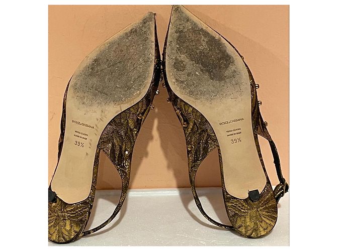 Décolleté Slingback Dolce & Gabbana in Seta e Cristalli D'oro - vista 9